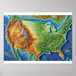 Poster topographique USA Map