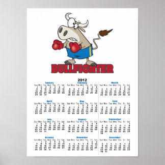 Poster torero drôle boxeur taureau personnage de dessin a