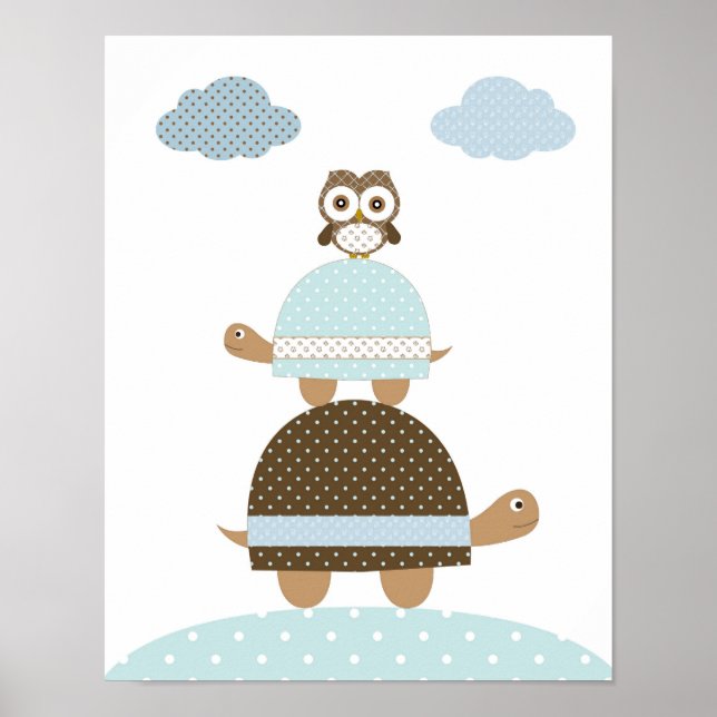 Poster Torle hibou petit garçon enfants pépinière art (Devant)