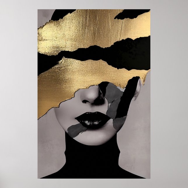 Poster Torn Golden Face Abstract Art Elegant Texture (Devant)