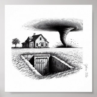 Poster Tornado Maison Cave avec Croix