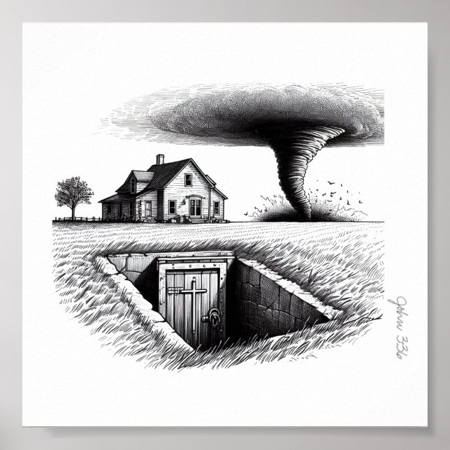 Poster Tornado Maison Cave avec Croix (Devant)