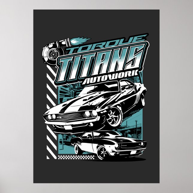 POSTER TORQUE TITANS AUTOWORKS - USA LEGEND CARS (Devant)