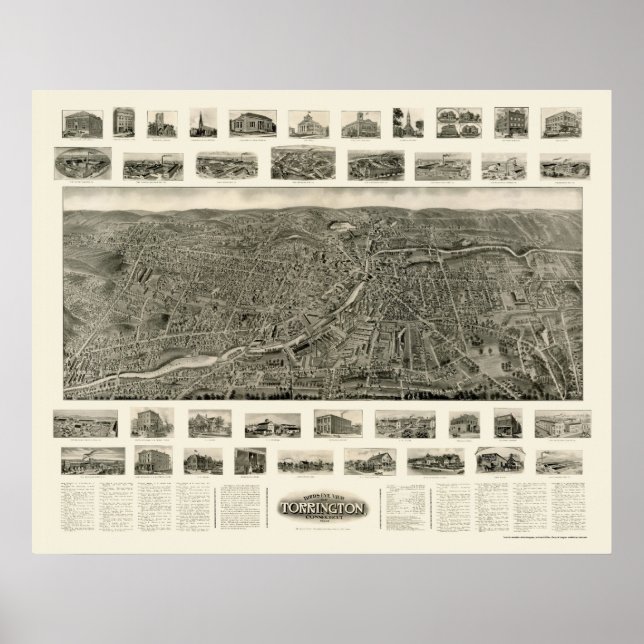 Poster Torrington, CT Carte panoramique - 1909 (Devant)