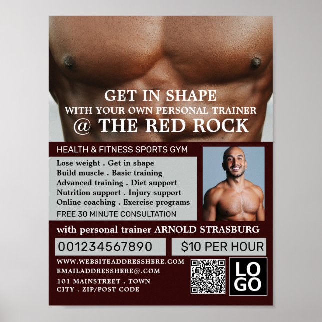 Poster Torso, Entraîneur Personnel, Publicité Gym (Devant)