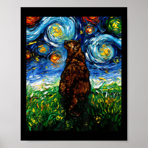 Poster Tortoiseshell Tortie Stress Night Kitty Cat Art By
