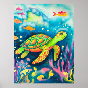 Poster Tortue à peinture