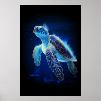 Poster Tortue bleue Ethereal sous l'eau