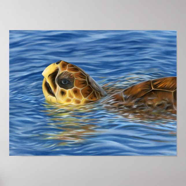 Poster Tortue de mer à tête noire stylisée (Devant)