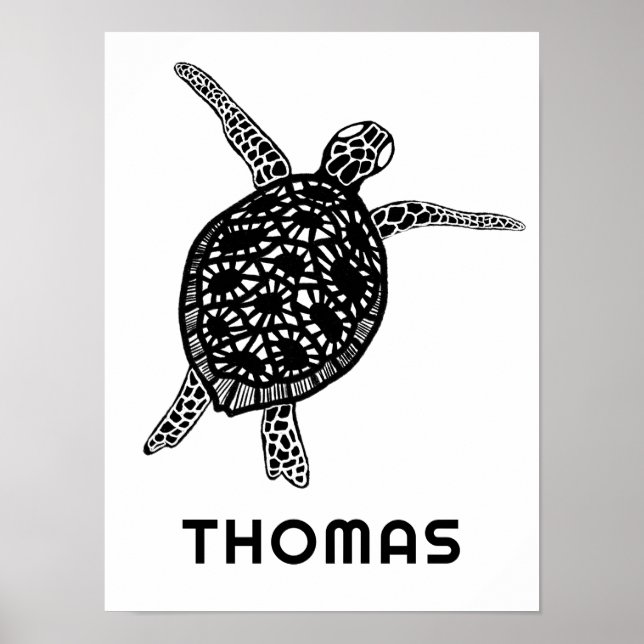 Poster Tortue de mer adorable ART PERSONNALISABLE AVEC PR (Devant)