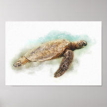Tortue de mer - Aquarelle de tortue de mer verte d