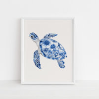 Tortue de mer - Bleu côtier sur le beige