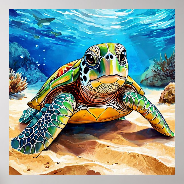 Poster Tortue de mer colorée (Devant)