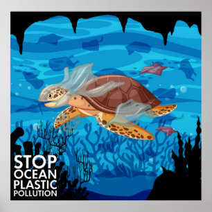 Poster Tortue De Mer Dans Des Sacs En Plastique
