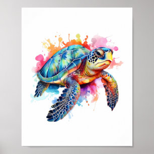 Poster Tortue de mer en aquarelle colorée
