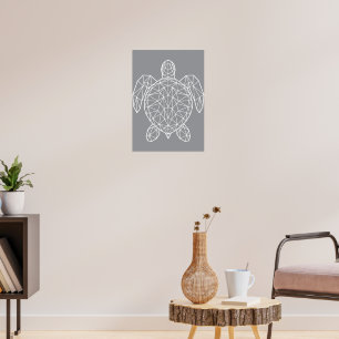 Poster Tortue de mer géométrique en fil de fer blanc