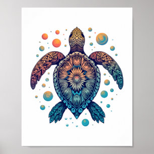 Poster Tortue de mer hawaïenne Tie-Dye Vacances à Hawaï P