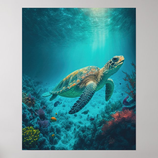 Poster Tortue de mer Océan Marine Vie Plage Nature Animau (Devant)