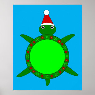 Poster Tortue de Noël mignonne avec coquille de fleurs