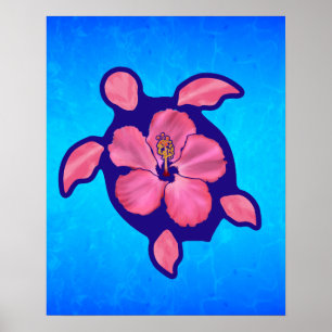 Poster Tortue et ketmie hawaïennes de Honu