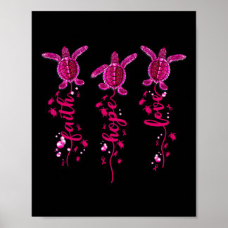 Poster Tortue Faith Hope Love Pink Ribbon Cancer du sein