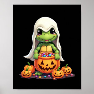 Poster Tortue fantôme mignonne d'Halloween avec bonbons (