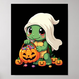 Poster Tortue fantôme mignonne d'Halloween avec bonbons (