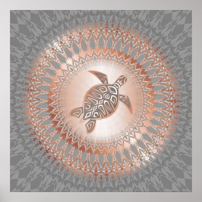 Poster Tortue Gris Or rose Et Mandala (Devant)