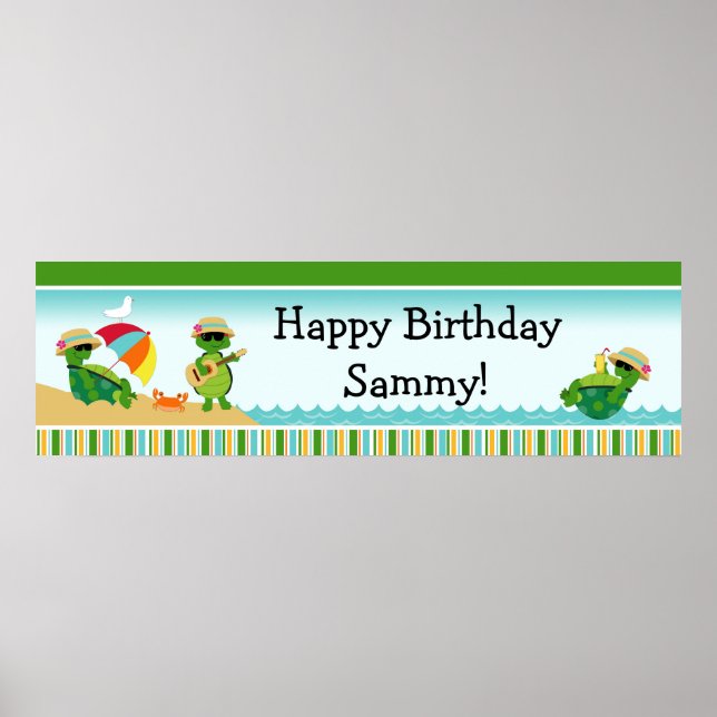 Poster Tortue Luau Bannière de fête d'anniversaire 40x12 (Devant)