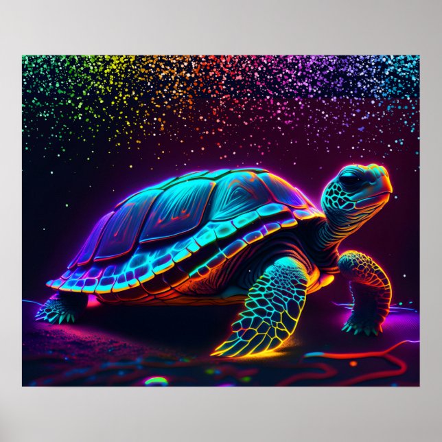 Poster Tortue marine couleur néon (Devant)