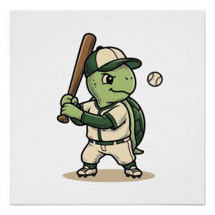 Poster Tortue Mignonne Batteur de Baseball Art Vectoriel 