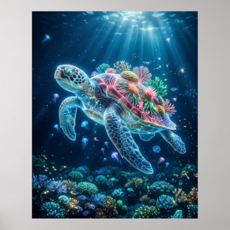 Poster Tortue Océanique Drift Art Bioluminescent