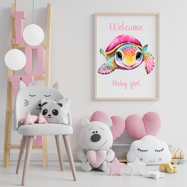 POSTER TORTUE ROSE BIENVENUE BÉBÉ FILLE (Créateur téléchargé)