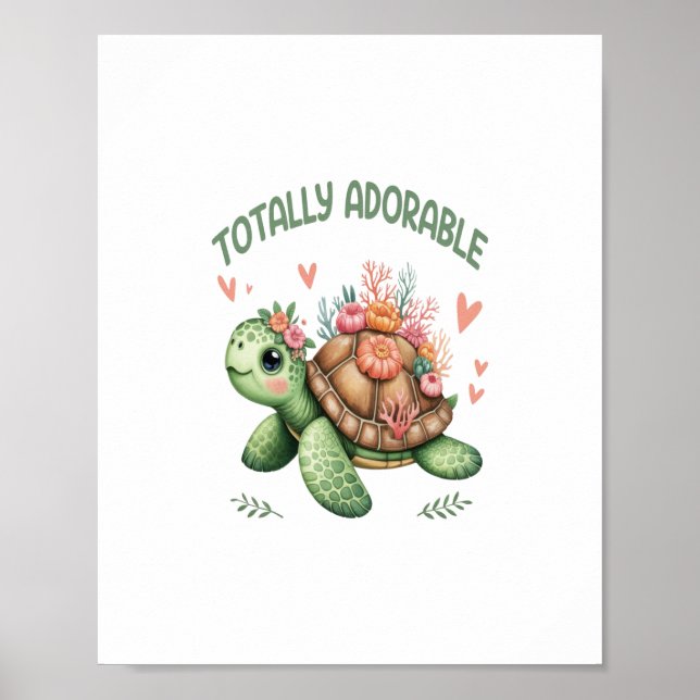 Poster Tortue totalement adorable avec corail (Devant)