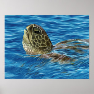 Poster Tortue verte à basking stylisée