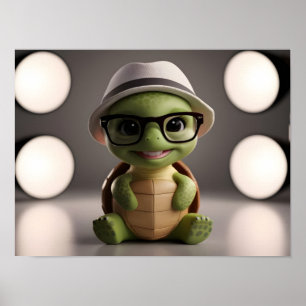 Poster Tortue verte avec lunettes