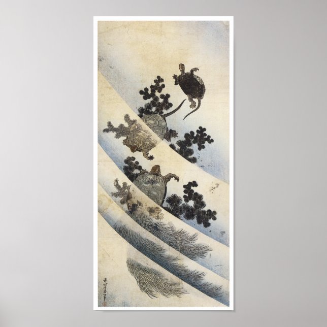 Poster Tortues de mer, Hokusai, 1832 (Devant)