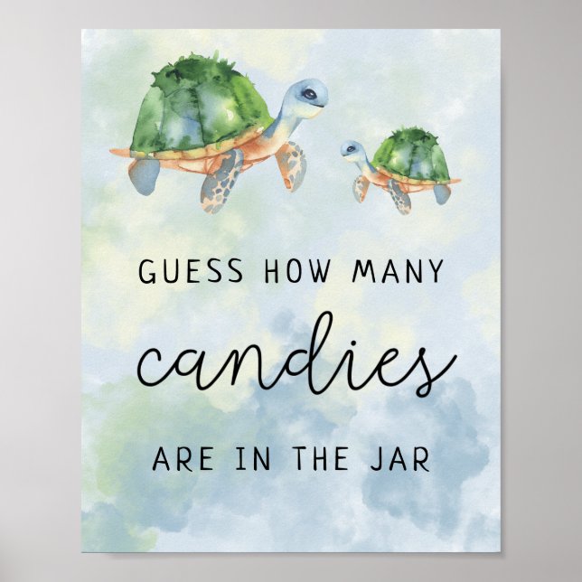 Poster Tortues marines - Combien de bonbons baby shower (Devant)