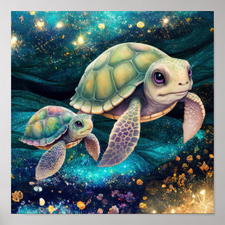 Poster Tortues nageant