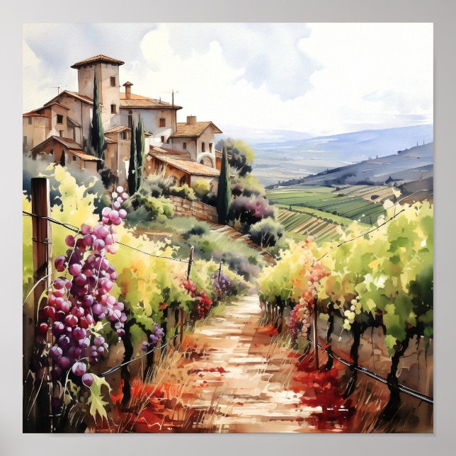 Poster Toscane Aquarelle Art (Devant)