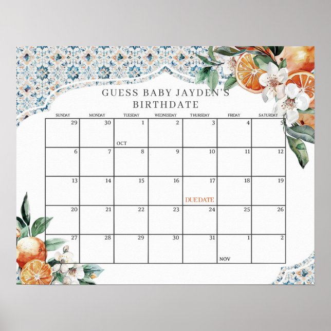 Poster Toscane Carrelage Baby shower Citrus Devinez la da (Devant)