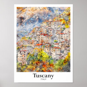 Poster Toscane Italie Voyage Aquarelle main tiré