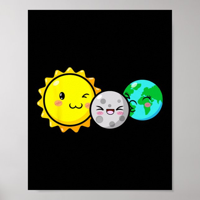 Poster Total Solaire Eclipse 2024 Cute Kawaii Fun Astrono (Devant)