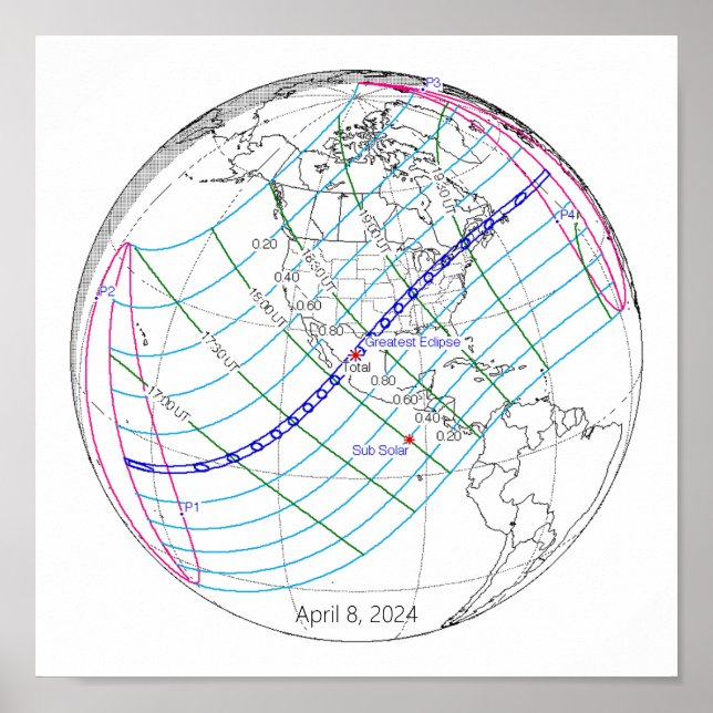 Poster Total Solaire Eclipse 2024 Global Path (Devant)
