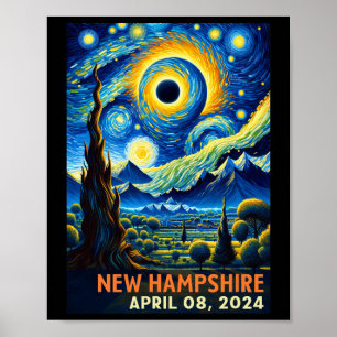 Poster Total Solaire Eclipse 2024 New Hampshire Starry Ni