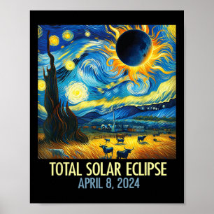 Poster Total Solaire Eclipse 2024 Starry Night Van Gogh T