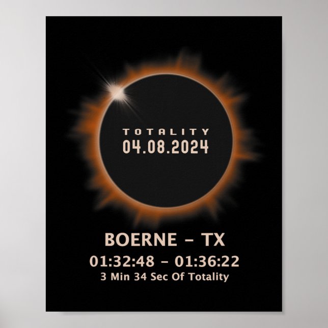 Poster Total Solaire Eclipse 2024 Totalité 04.08.24 Texas (Devant)