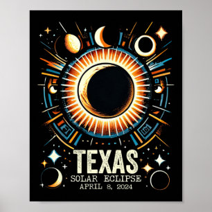 Poster Total Solar Eclipse 2024 Texas 8 avril Mo Abstrait