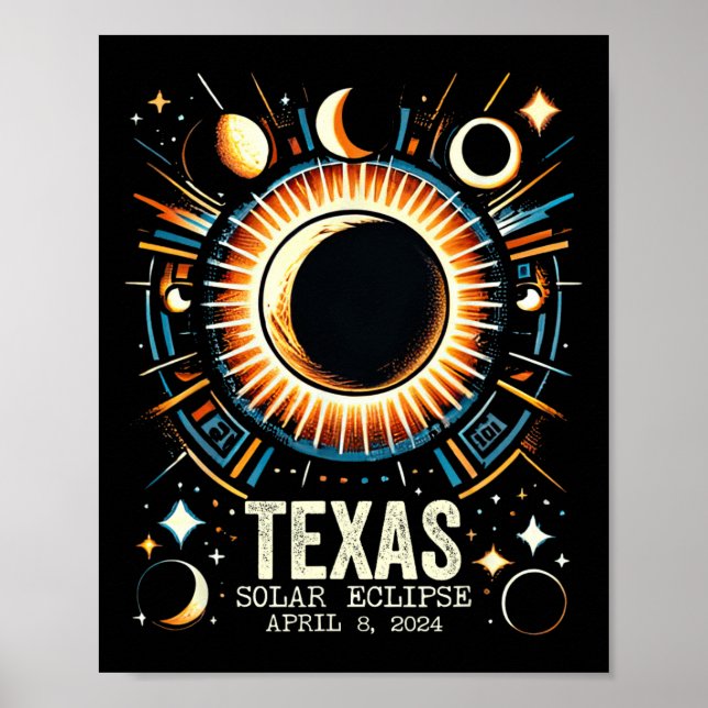 Poster Total Solar Eclipse 2024 Texas 8 avril Mo Abstrait (Devant)