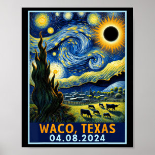 Poster Total Solar Eclipse 2024 Waco Texas Van Gogh Starr